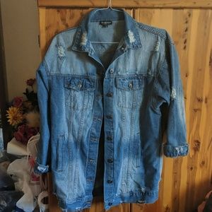Oversized distressed jean jacket